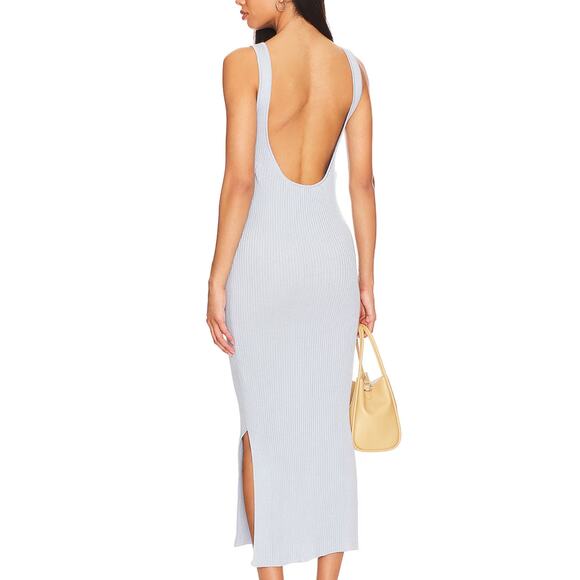 AYNI Milda Midi Ribbed Tank Dress Pastel Blue XS Bodycon Slit Designer $243 NEW - Picture 3 of 10